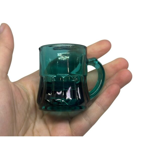 VTG Federal Glass Teal Blue Mini Mug – 2" Shot Glass / Toothpick Holder Stein - Picture 1 of 7